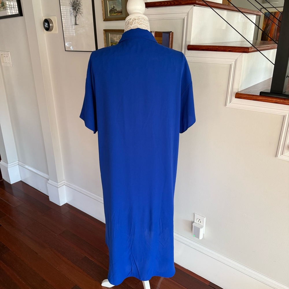 EILEEN FISHER Georgette Royal Blue Silk Midi Shirt Dress Medium - Picture 3 of 5